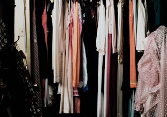 clothes hanged inside wardrobe