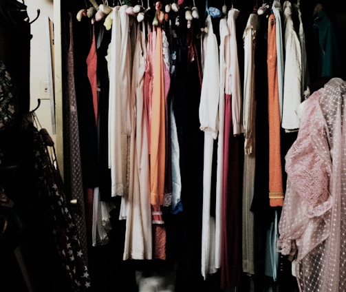 clothes hanged inside wardrobe