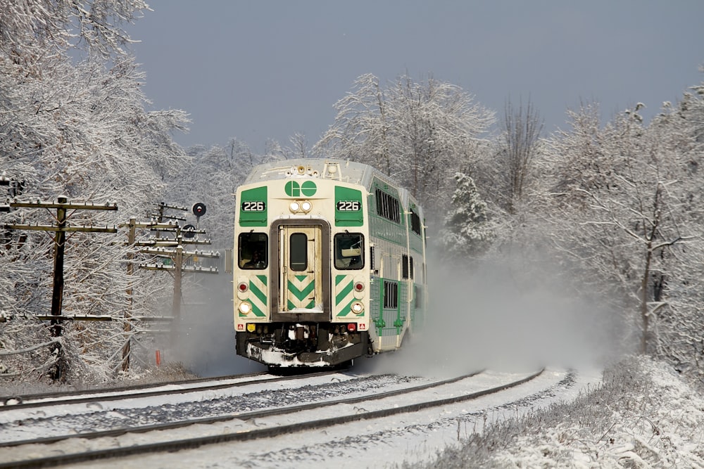 treno bianco e verde sulla ferrovia durante il giorno