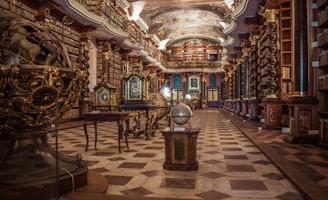 brown and blue desk globe in library