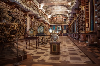brown and blue desk globe in library