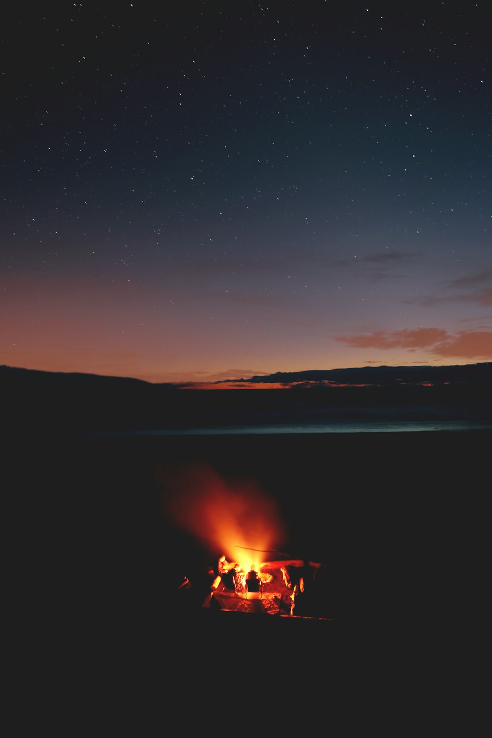 bois avec feu sous ciel noir