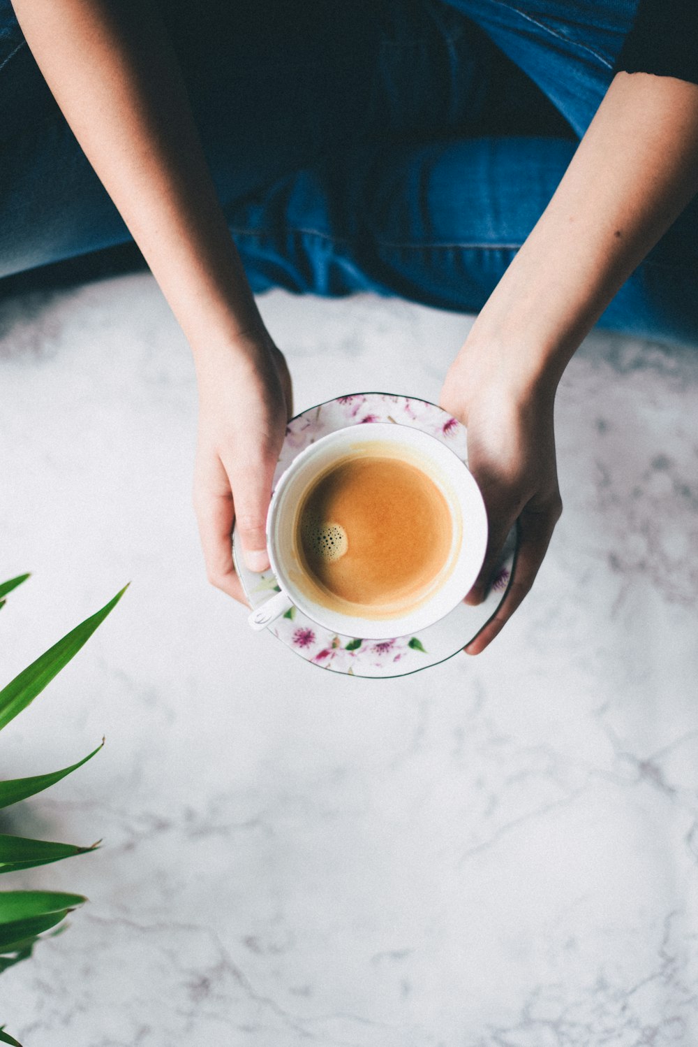 fotografía plana de una persona sosteniendo una taza de té