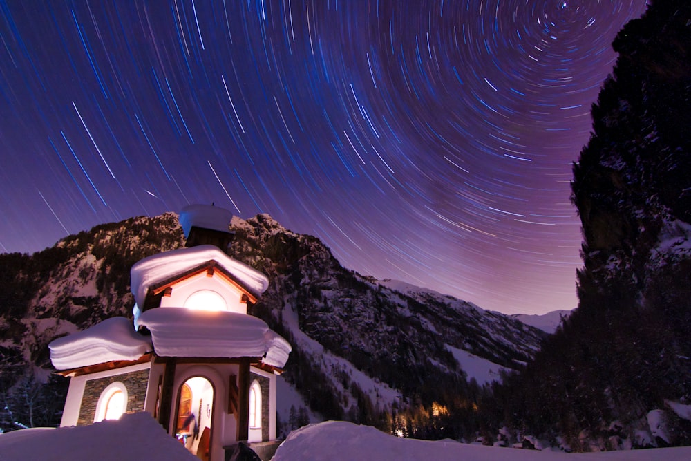 time-lapse photography of white and brown concrete structure during night