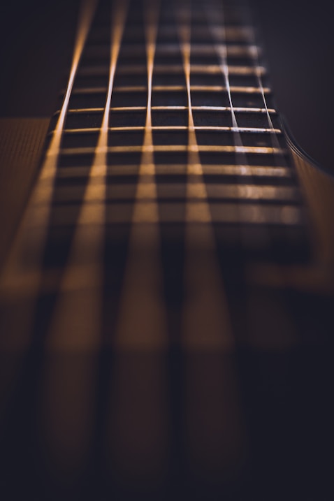 close-up photo of guitar strings