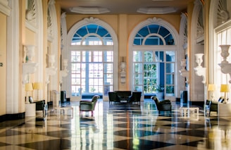 black leather chairs inside the palace