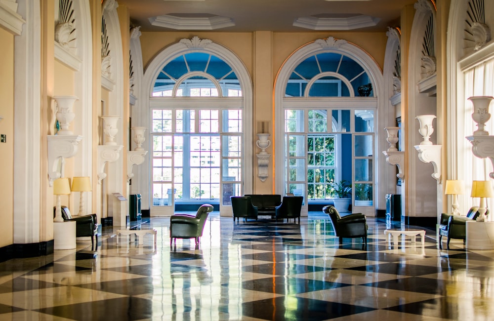 black leather chairs inside the palace