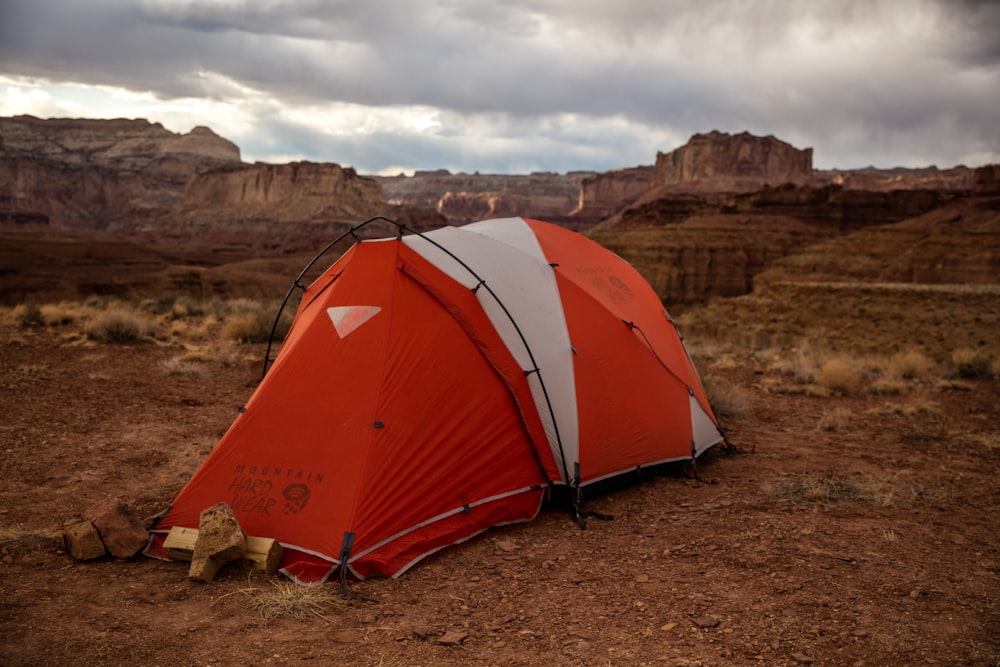 red and white dome tent on Grand Canyon, Arizona