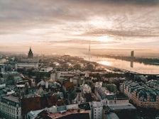 aerial photo of city under cloudy sky