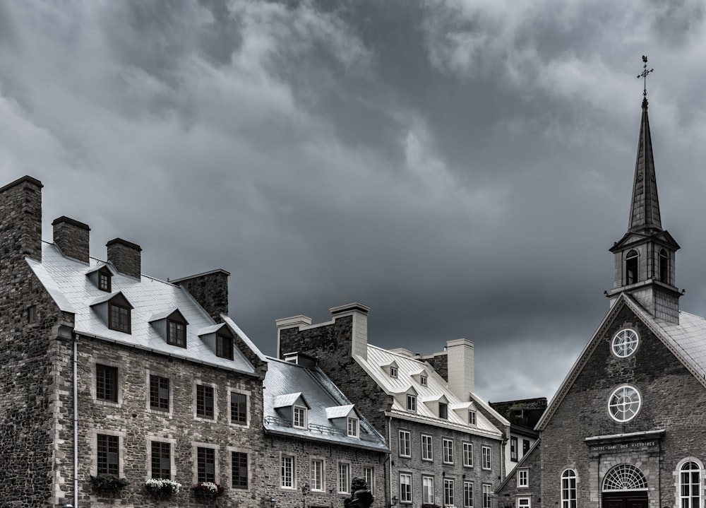 brown church in cloudy skies