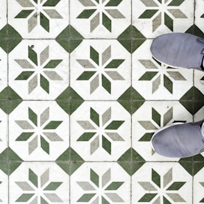 green and white tile flooring