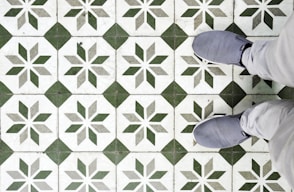 green and white tile flooring