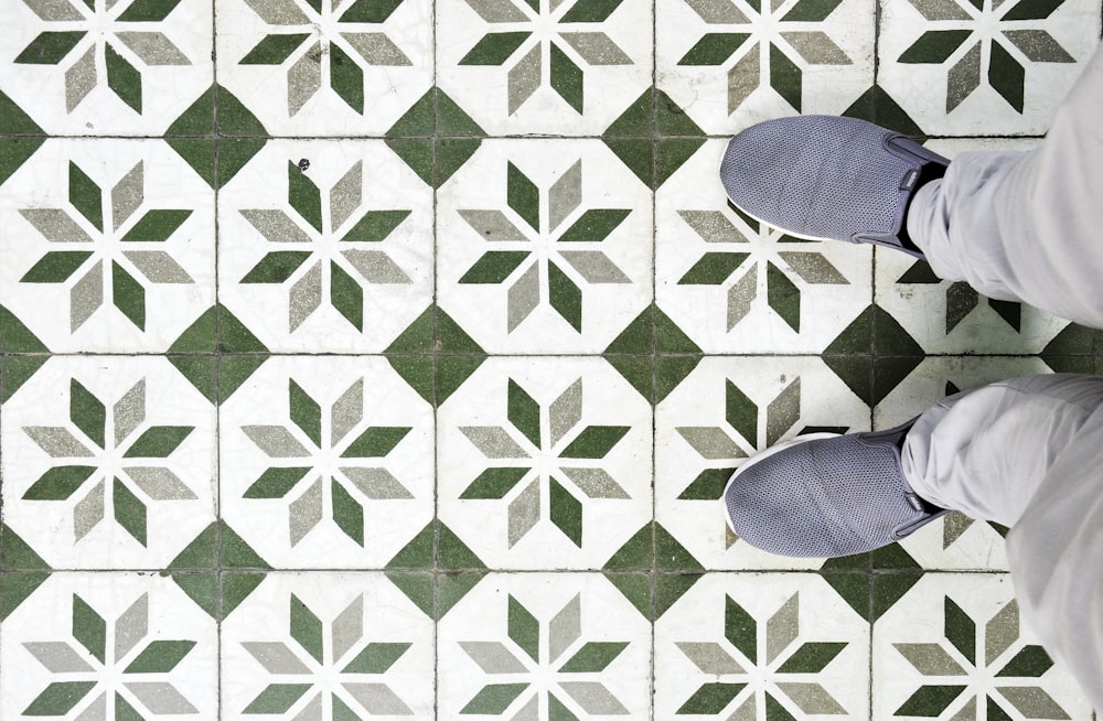 green and white tile flooring