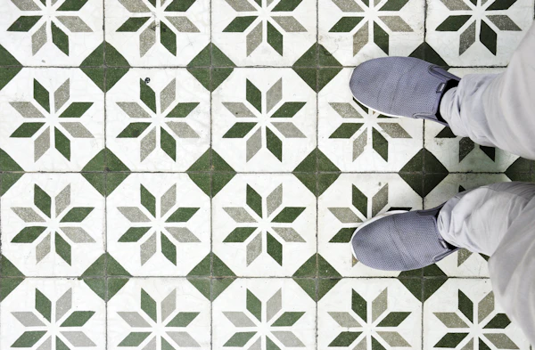 Tile Installation Process: green and white tile flooring