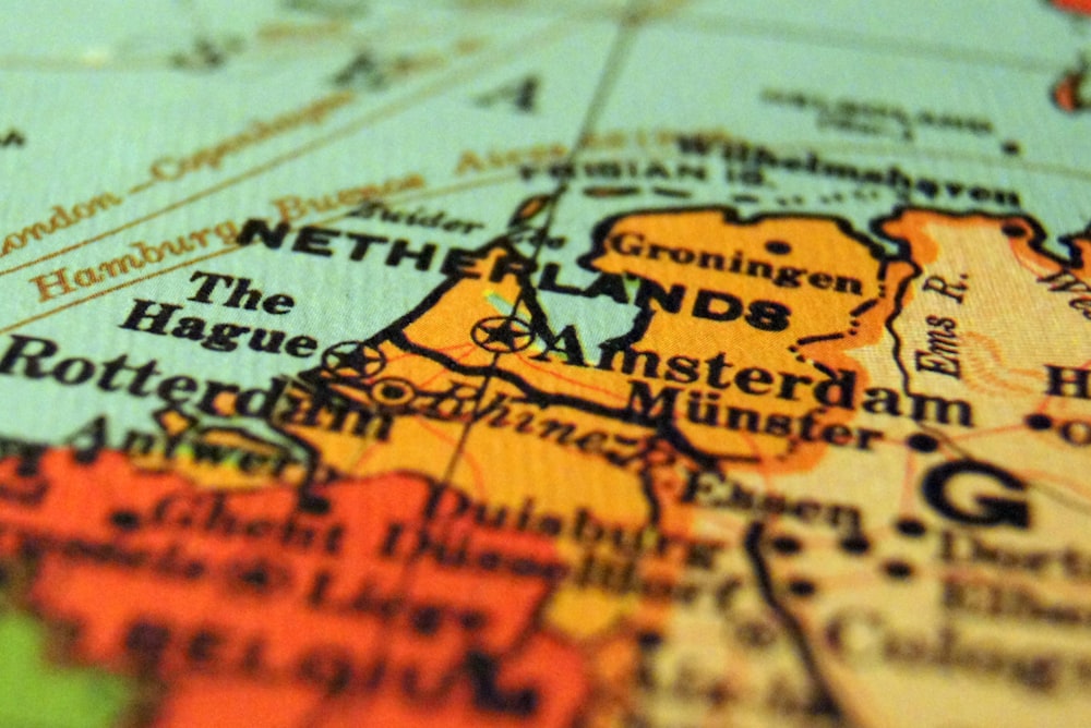 selective focus of Netherlands map