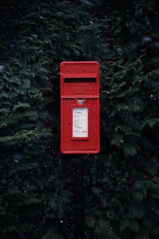 red steel Royal Mail mailbox