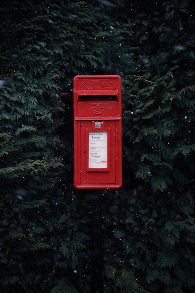 red steel Royal Mail mailbox