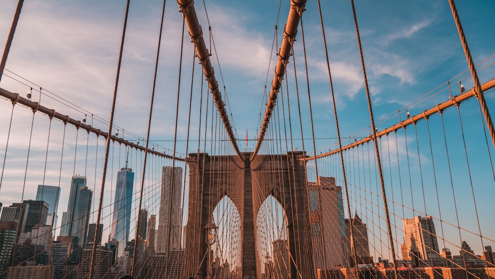 high angle photography of Brooklyn Bridge at daytime