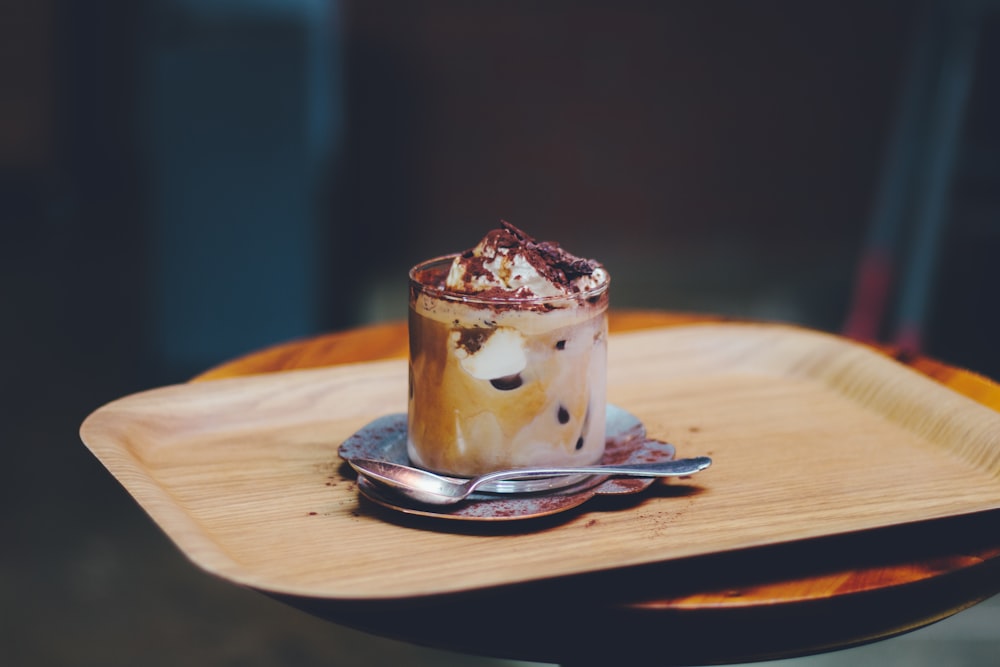 ice cream in clear glass cup