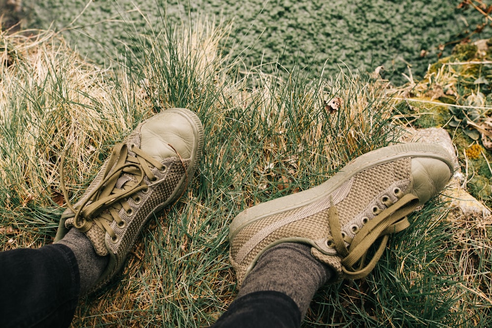 pair of brown low-top sneakers