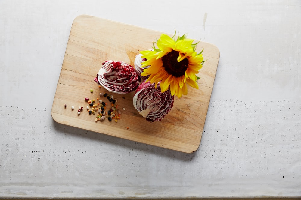 sunflower on chopping board