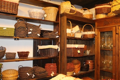 Stylish storage baskets arranged in a cozy living room setting.
