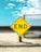 End sign on beige sand