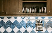 organized plate in kitchen cupboard