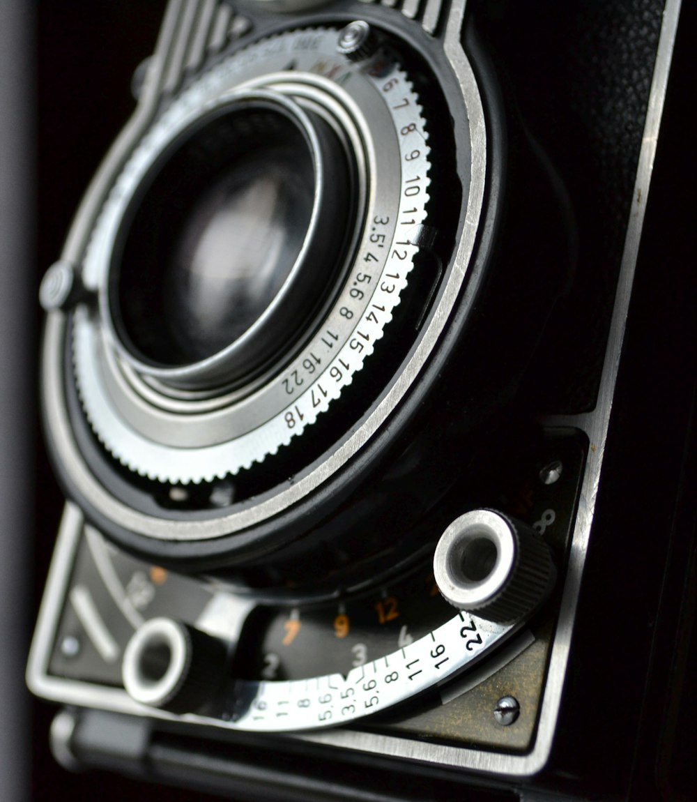 close view of black and gray film camera