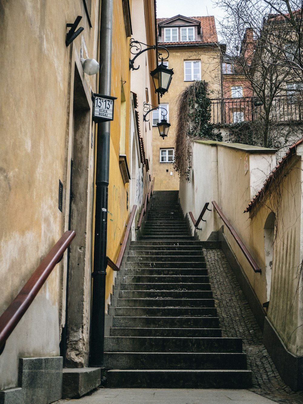 black concrete stair beside building