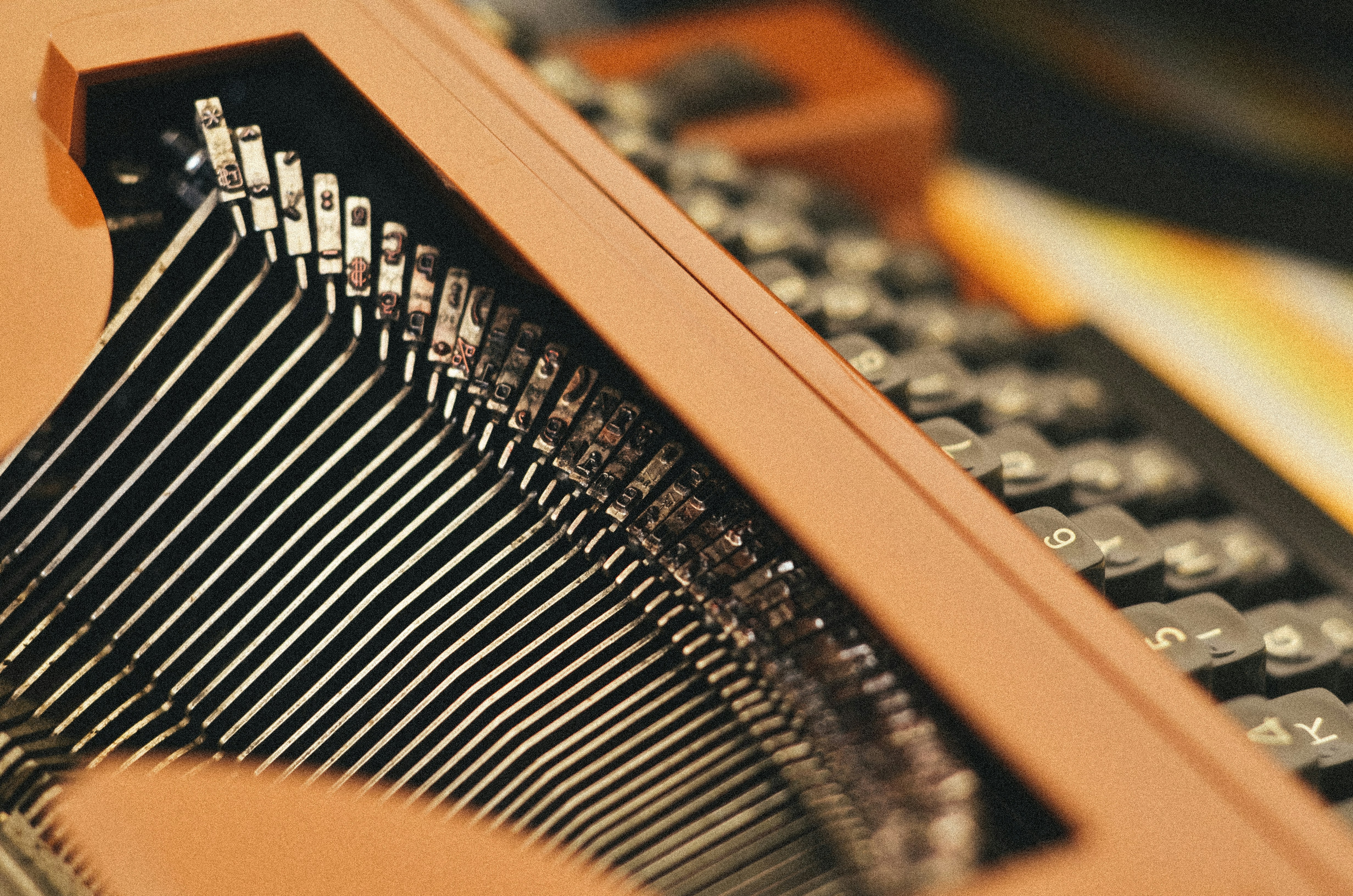 close-up photography of black and brown typewriter