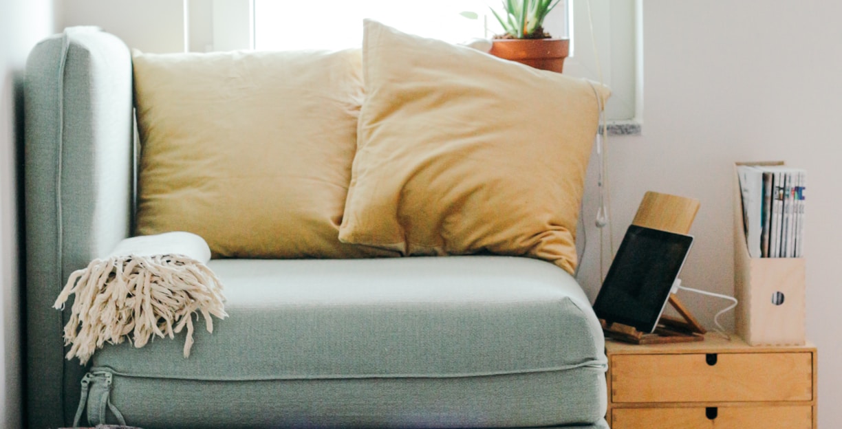 beige puppy lying on brown textile