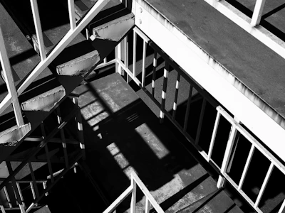 an offset image of a shadowed geometric staircase with sharp lines