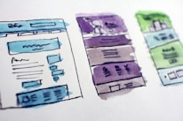 coloured wireframe sketches for website designs