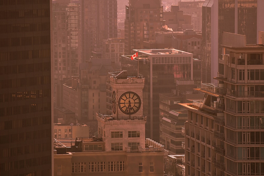 brown concrete tower clock at 5:34