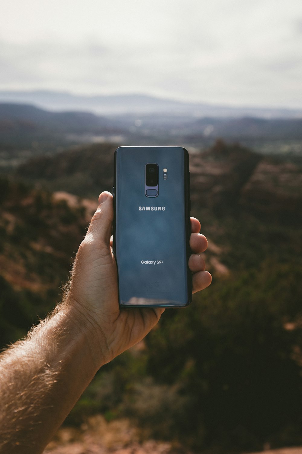 grey Samsung Galaxy S9+ android smartphone