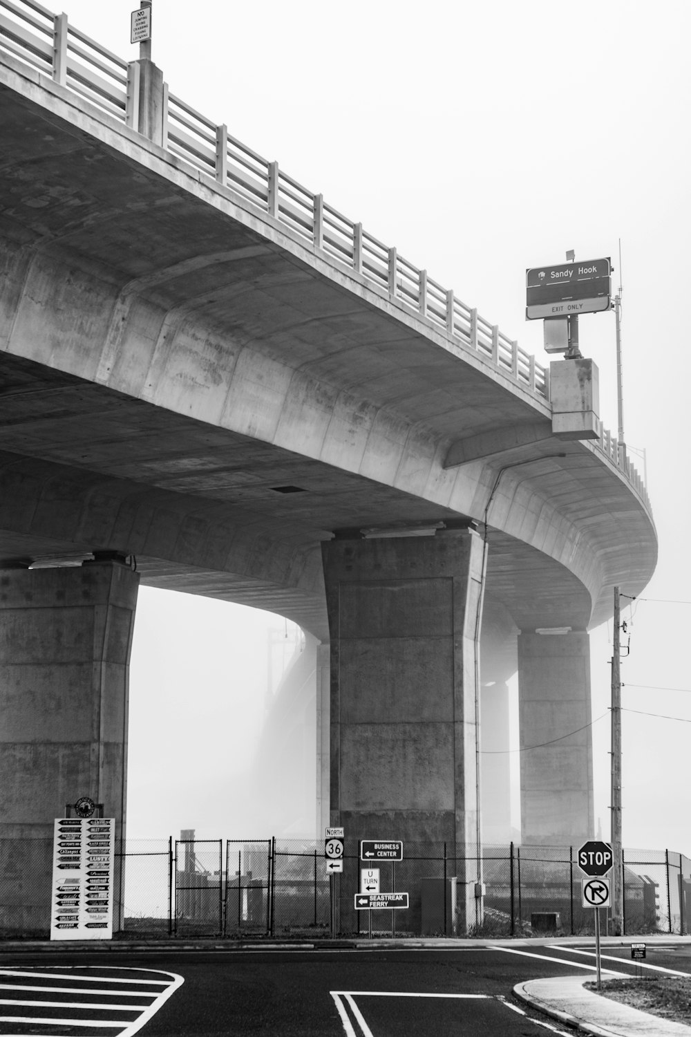 foto in scala di grigi del ponte