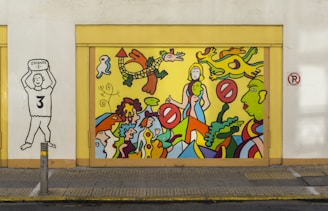 A vibrant mural painted by young artists, full of color and energy.