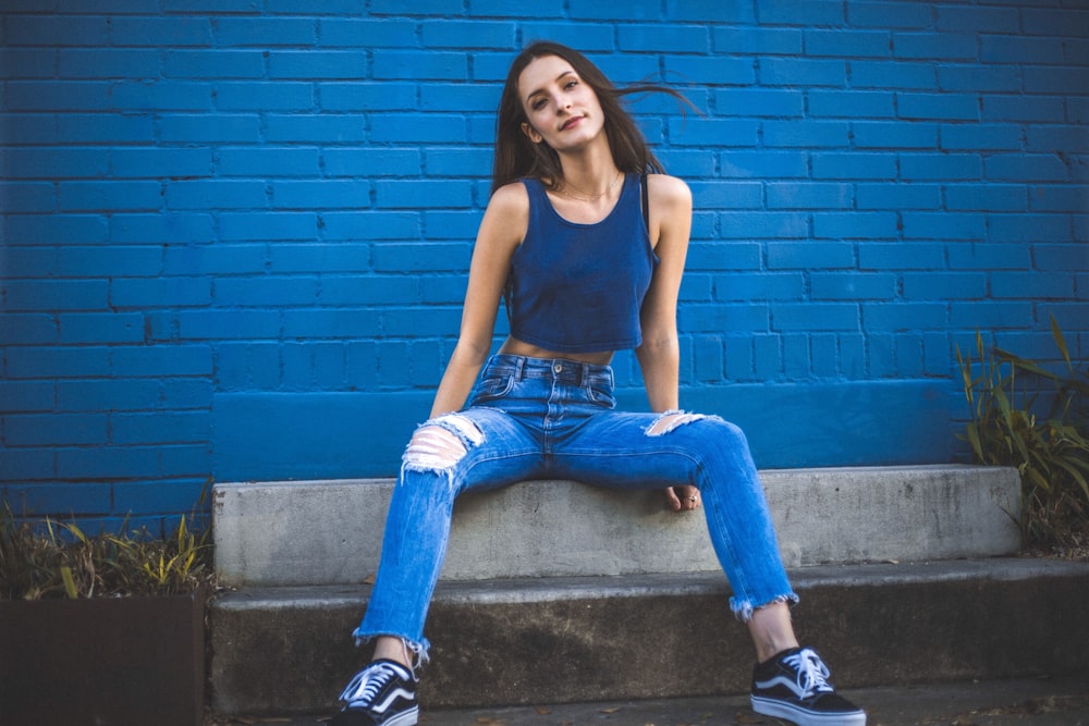 woman sitting on stair