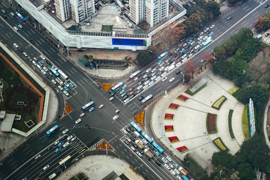 aerial photography of vehicles on intersection in Shenzhen China