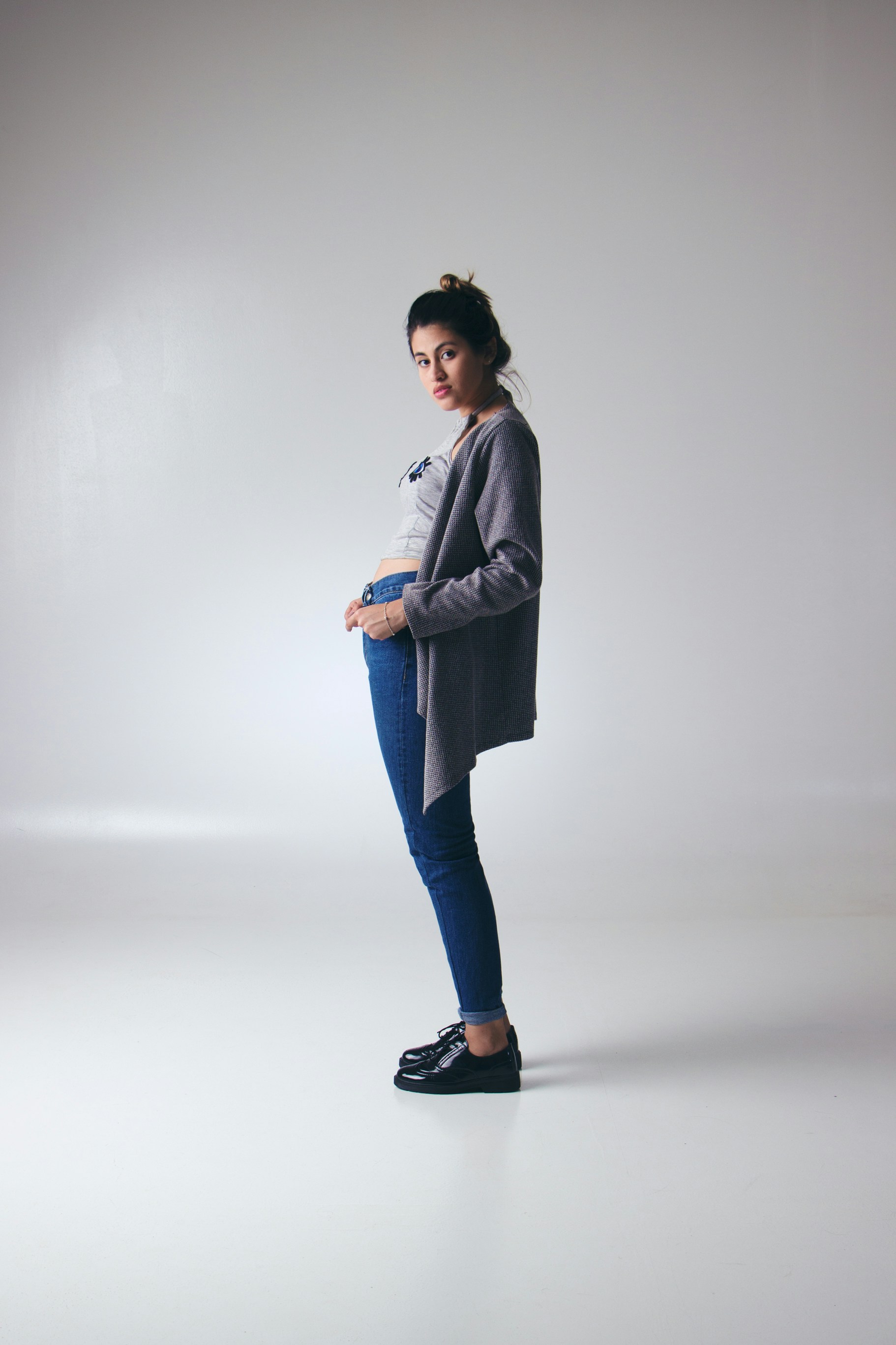 Jeans on white background, bright studio