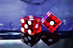 Game box art featuring fiery red and icy blue dice locked in a dramatic battle arena scene.