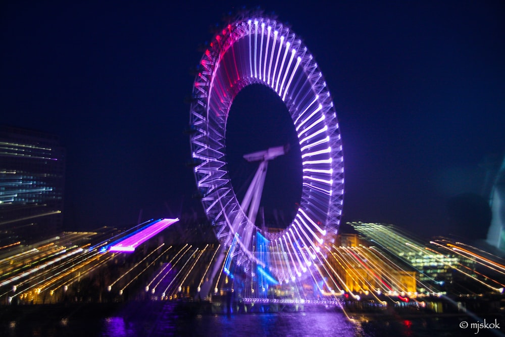 time-lapse photography Ferris wheel during night