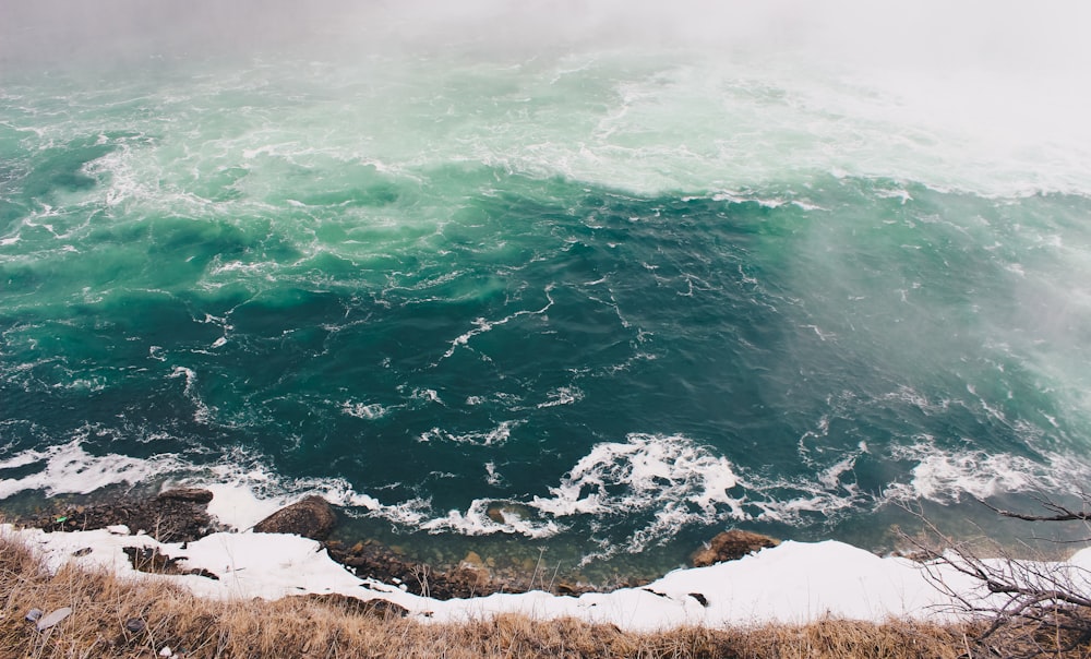 seashore in aerial view photography