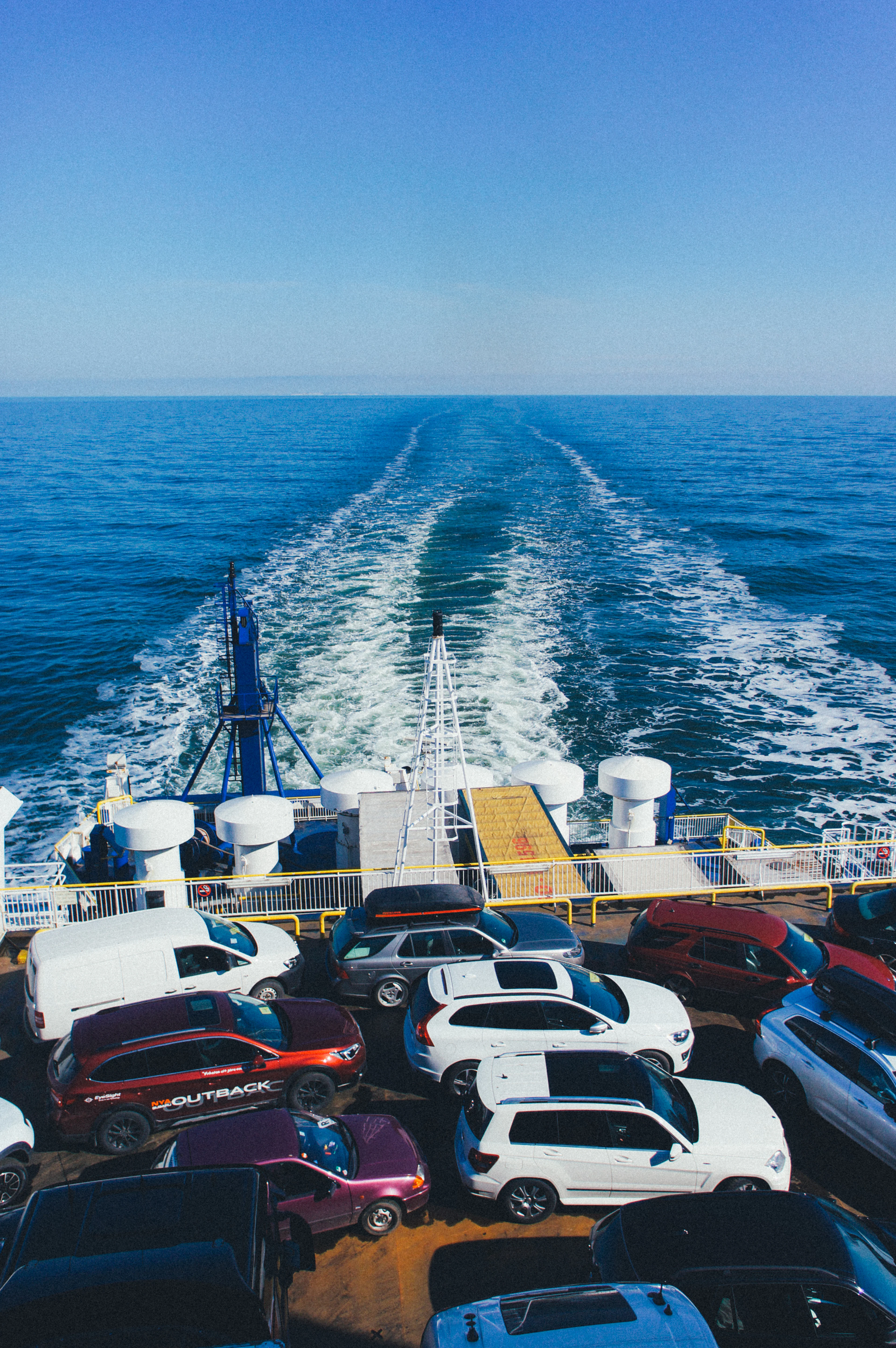 Vehicles loaded on a cargo ship deck