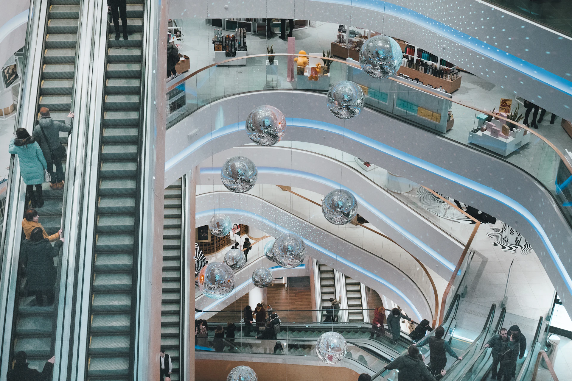 Shopping mall interior seen from an upper level