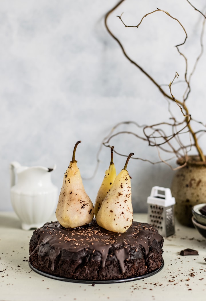 Spiced Pears and Caramel Chocolate Cake
