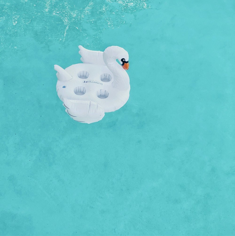 Cisne branco inflável no corpo de água