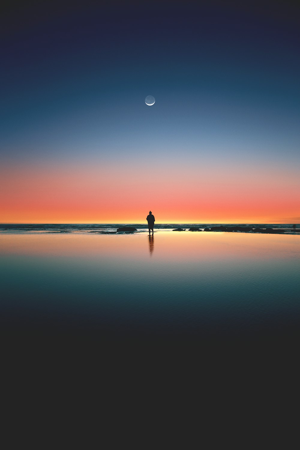 silhouette of man standing on seashore