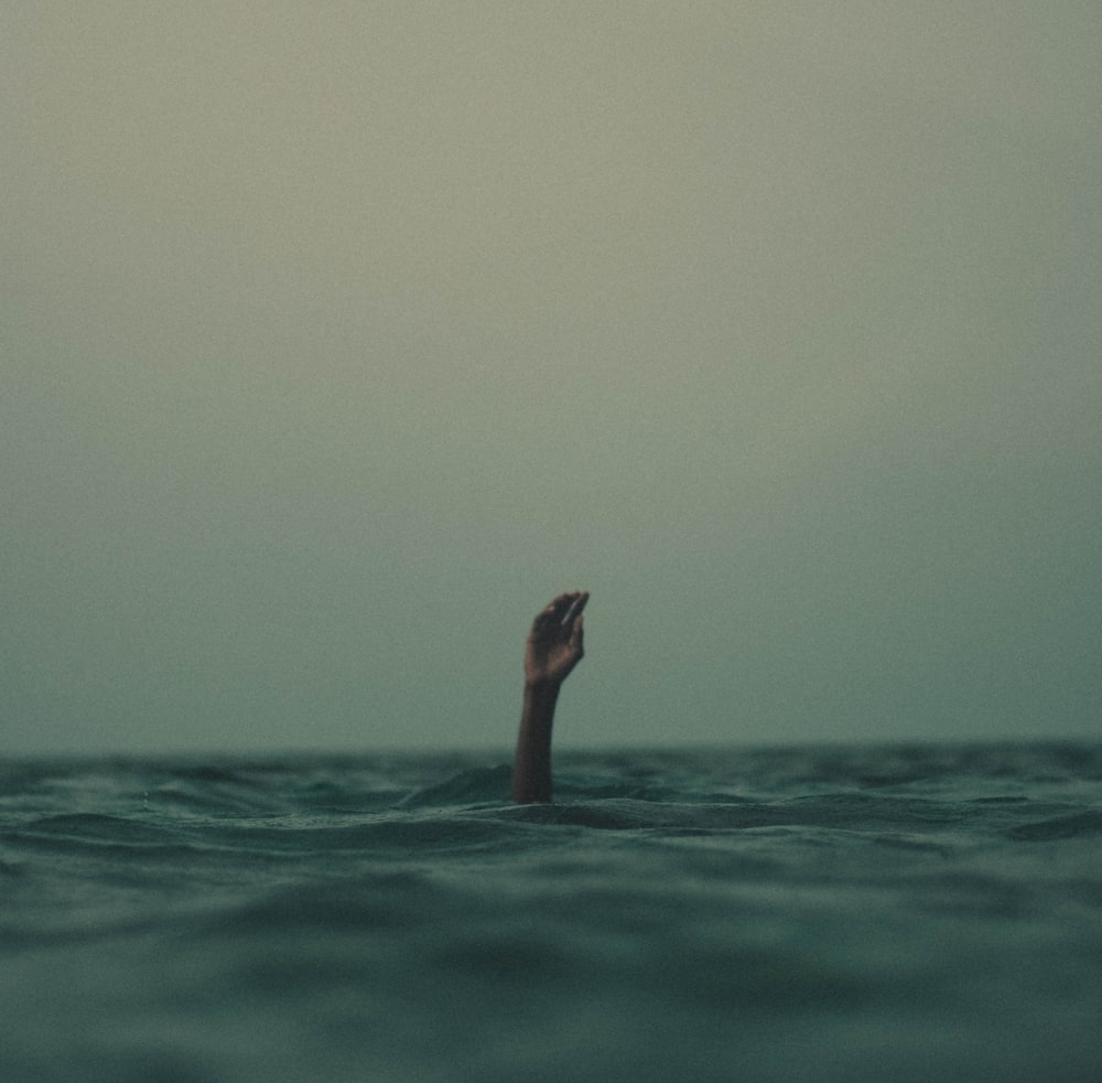 person with hand above water